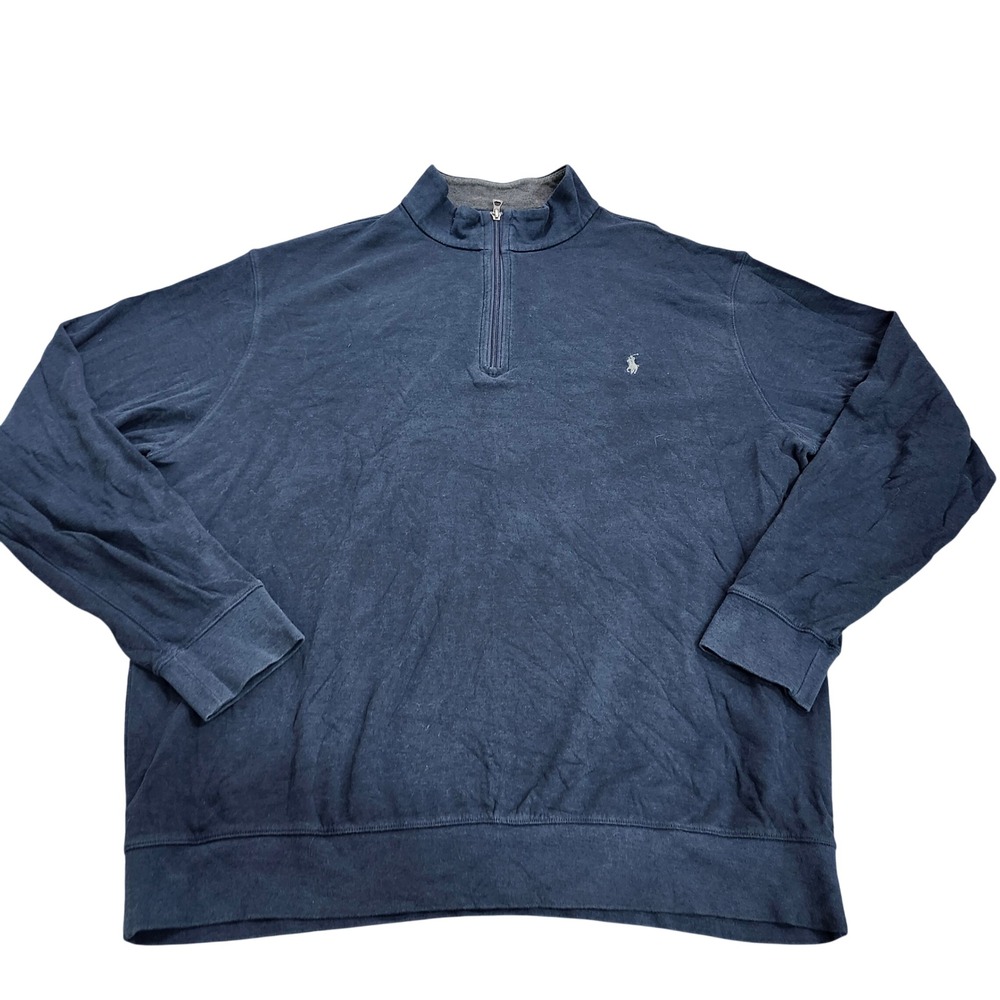Polo Ralph Lauren Pullover Mens XLT Quarter-Zip Navy Blue Embroidered Pony EUC